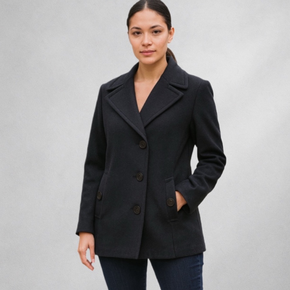 Calvin Klein Wool Cashmere Blend Peacoat Women’s 10 P Black Jacket Lined